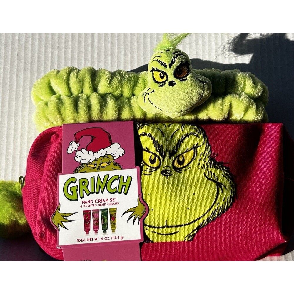 Dr. Seuss The Grinch Makeup Bag Gift Set Headband & 4 Hand Creams NWT